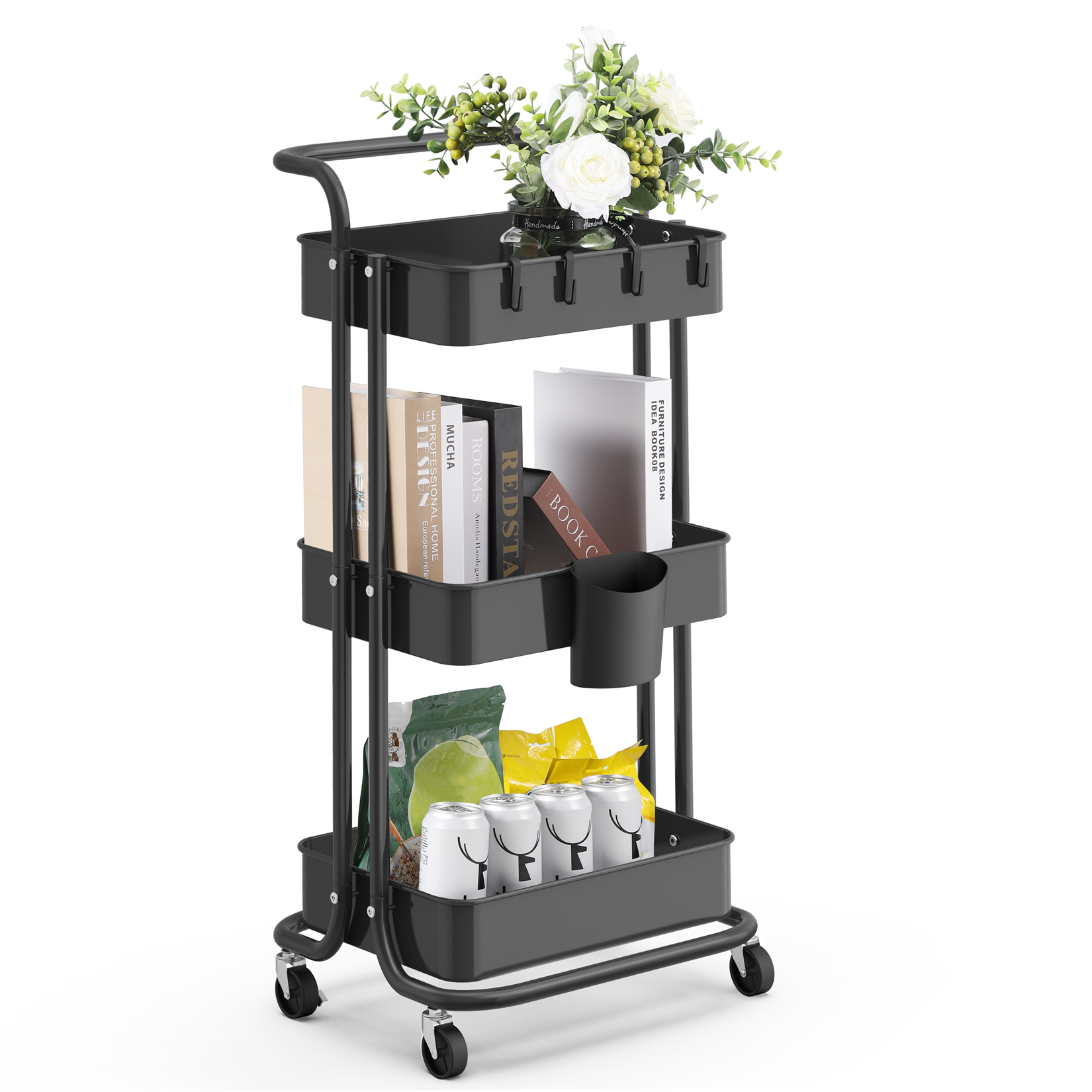 Office alvorog 3-Tier Metal Rolling Utility Cart Kitchen White Salon & Spa Library Heavy Duty Storage Organizer Multifunction Mesh Basket Standing Shelf with Handles and Wheels for Bathroom
